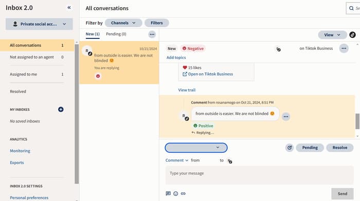 Example of how to reply to mentions, comments, and requests directly from Talkwalker.