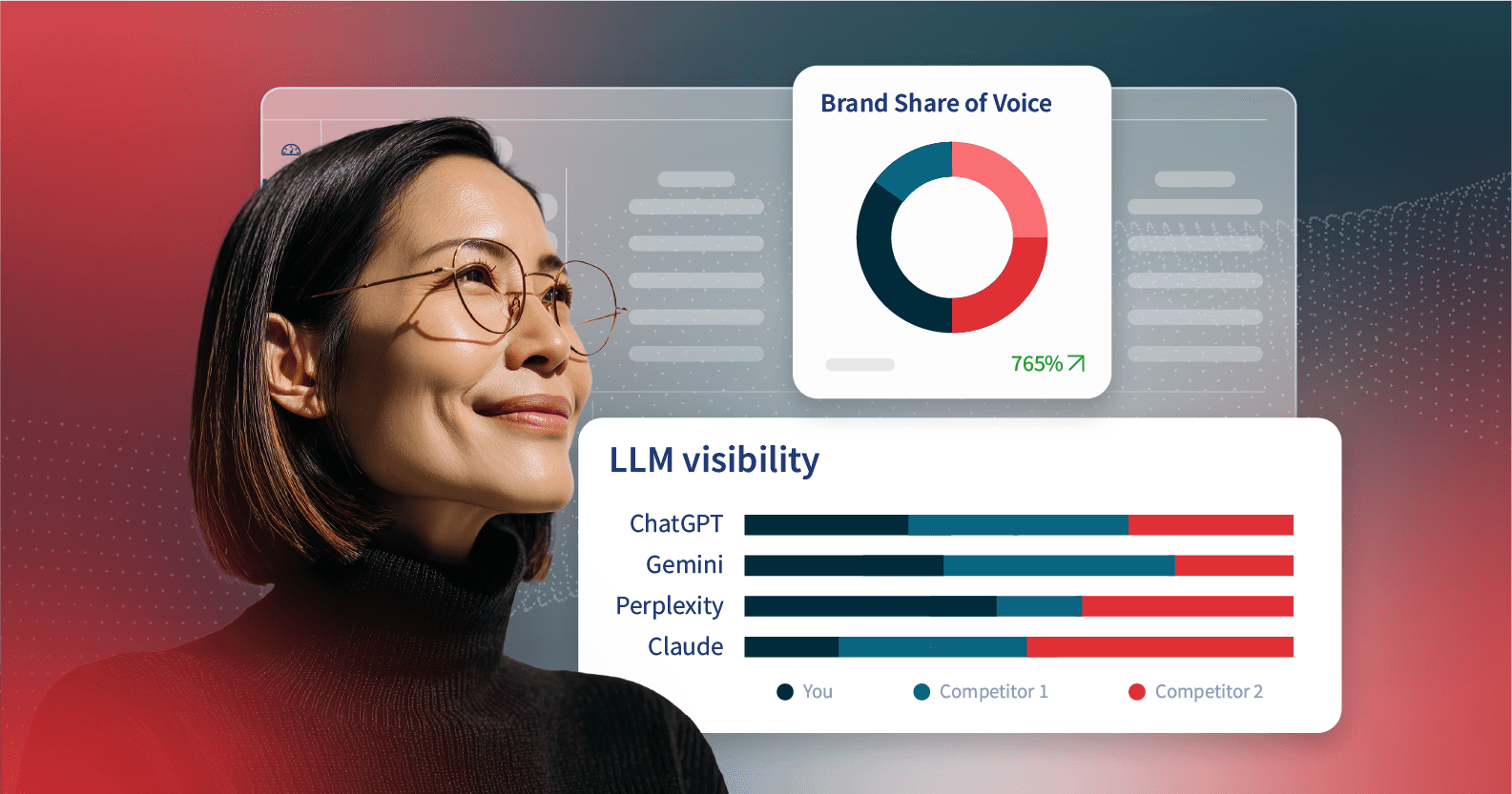 Cover image with dashboards and a woman's face