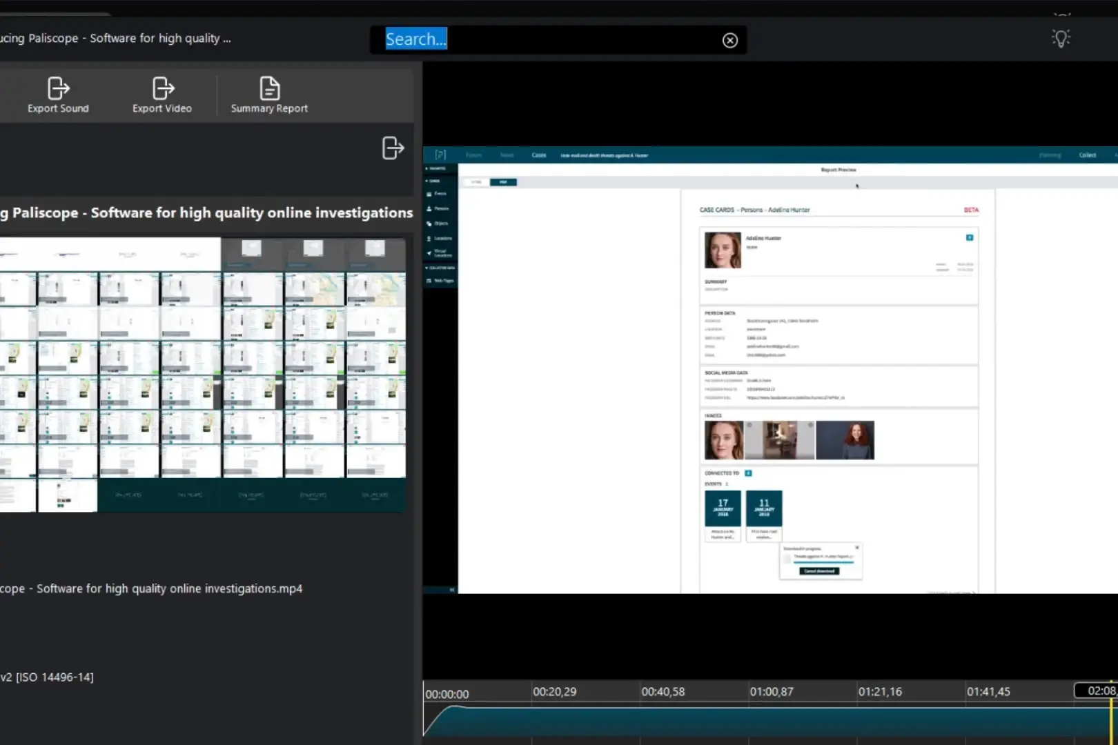 Palscope dashboard, software for high quality online investigations.